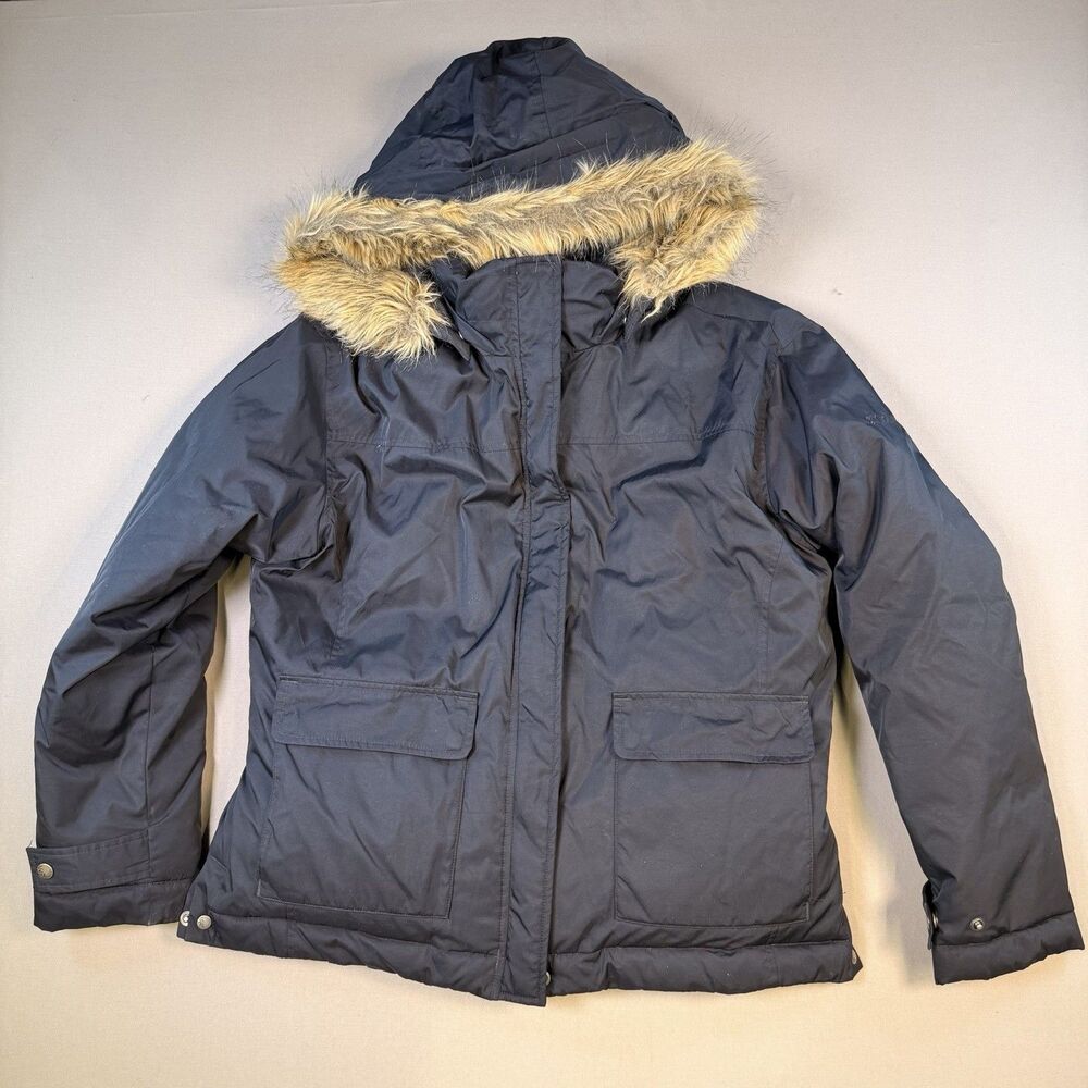 VTG Columbia Parka Faux Fur Lined Hood Down Insulated Women’s Coat XL Black 2007
